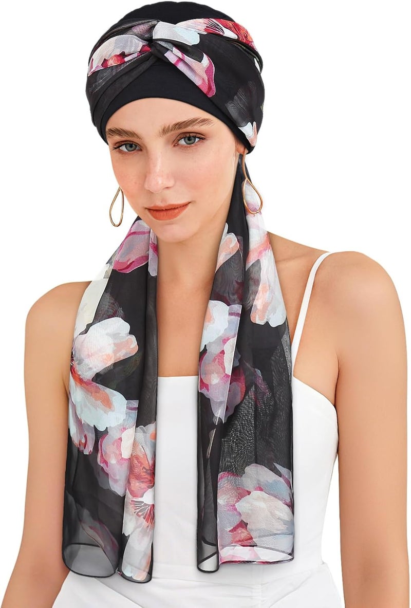 Awefeel Chemo Hats for Women – Extra Long 47" Chiffon Scarf – Soft Cancer Headwear for Hair Loss – Stylish Chemo Caps - Image 1